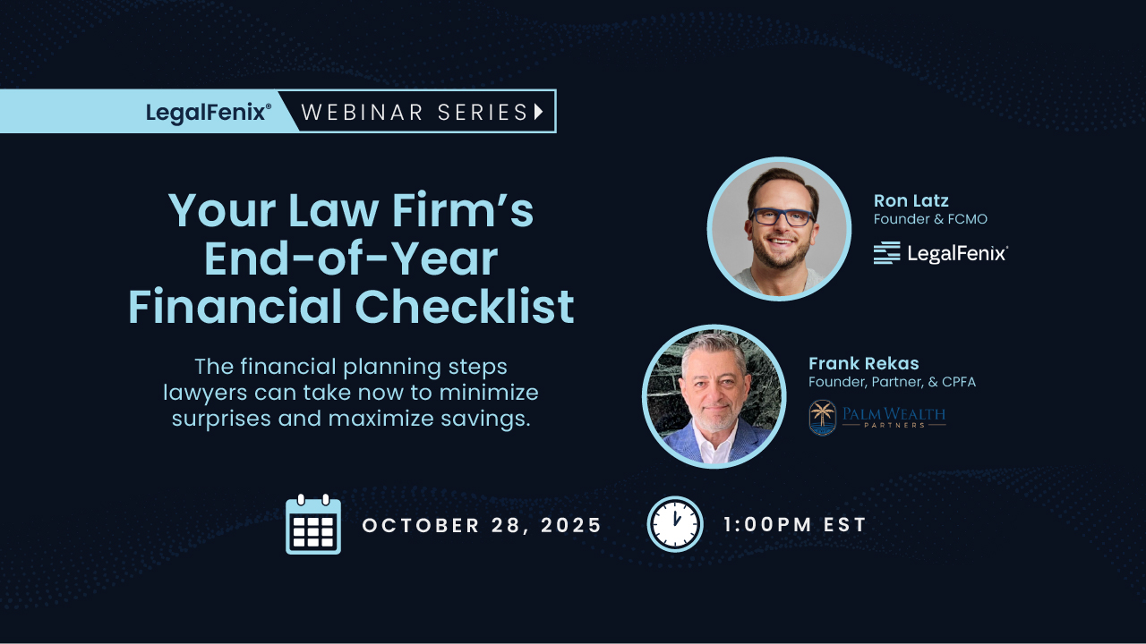 Webinar graphic promoting the upcoming LegalFenix Webinar Series with Ron Latz and Frank Rekas